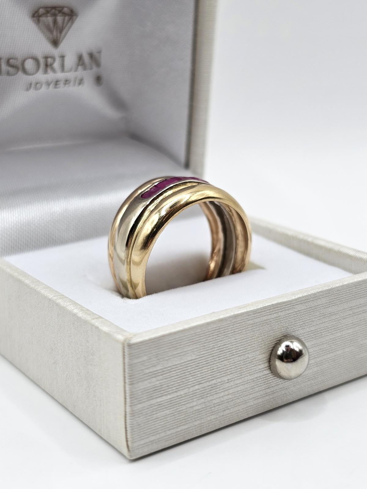 ANILLO BICOLOR PIEDRA FUCSIA N18 - Imagen 2