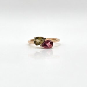 ANILLO PIEDRA VERDE Y ROSA N14