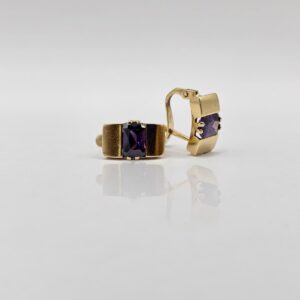 PENDIENTES RECTANGULO CON CIRCÓN MORADO CIERRE CATALÁN