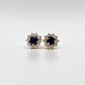 PENDIENTES FLOR CIRCONES AZULES Y BLANCOS