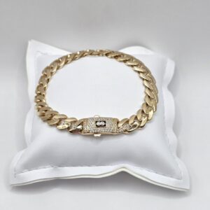 PULSERA CUBANA CIRCONES 14KT 20CM