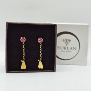 PENDIENTES COLGANTE PERA CIRCON ROSA CIERRE PRESIÓN