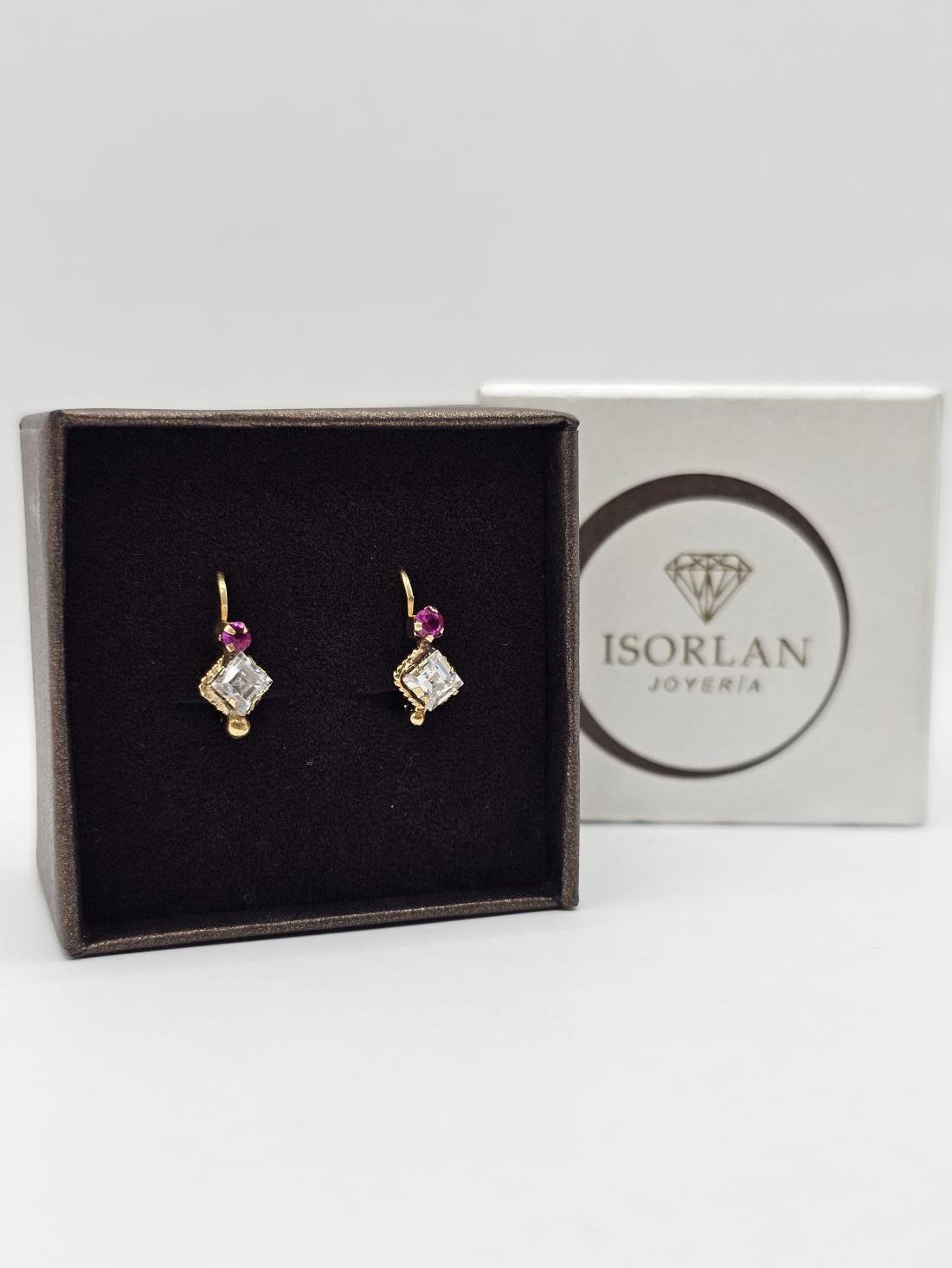 PENDIENTES CIRCON ROSA Y BLANCO CIERRE CATALÁN
