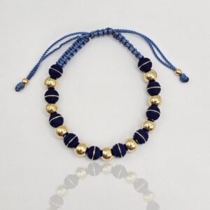 PULSERA TELA AZUL 9 BOLAS ORO 5GR ORO
