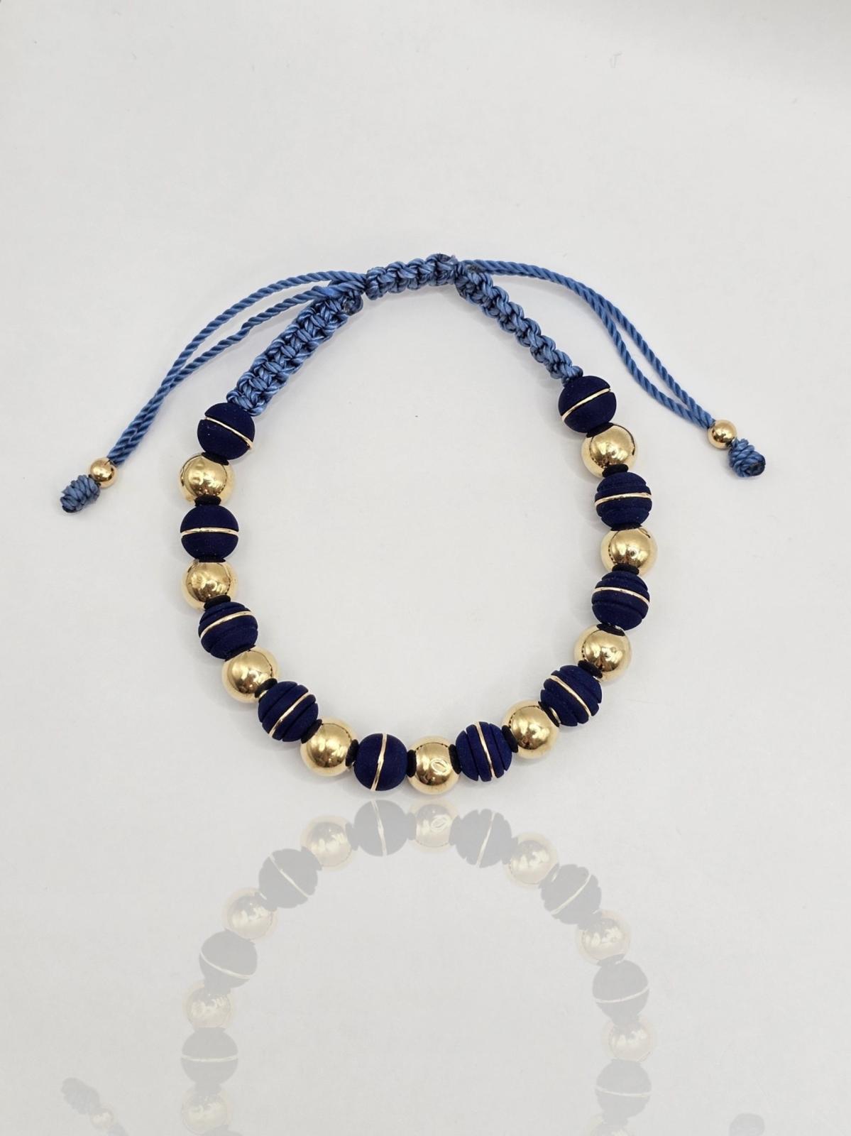 PULSERA TELA AZUL 9 BOLAS ORO 5GR ORO