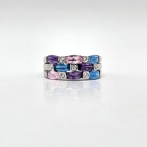 ANILLO ORO BLANCO CON PIEDRAS COLORES N13
