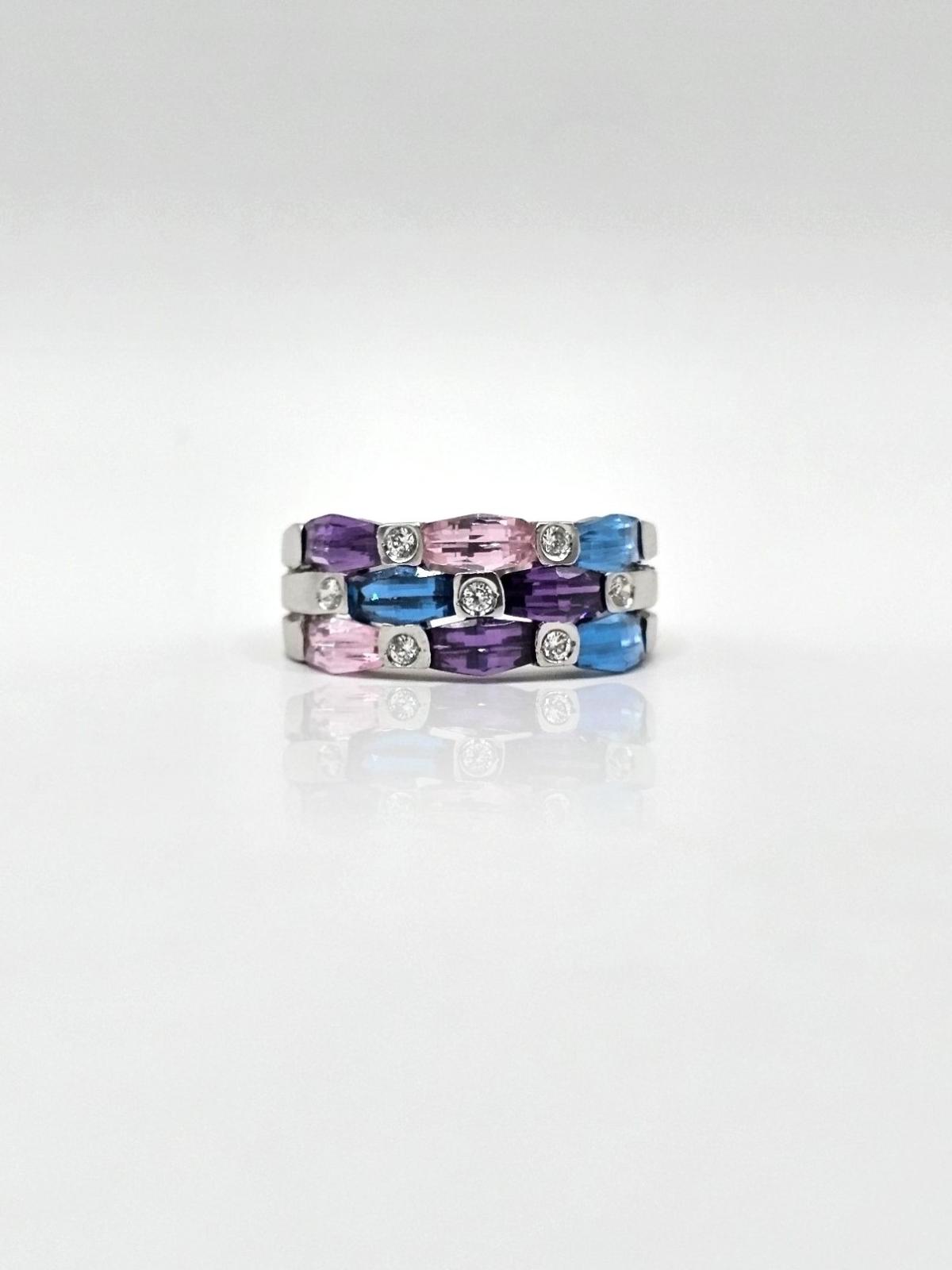 Anillo Oro Blanco Con Piedras Colores N13